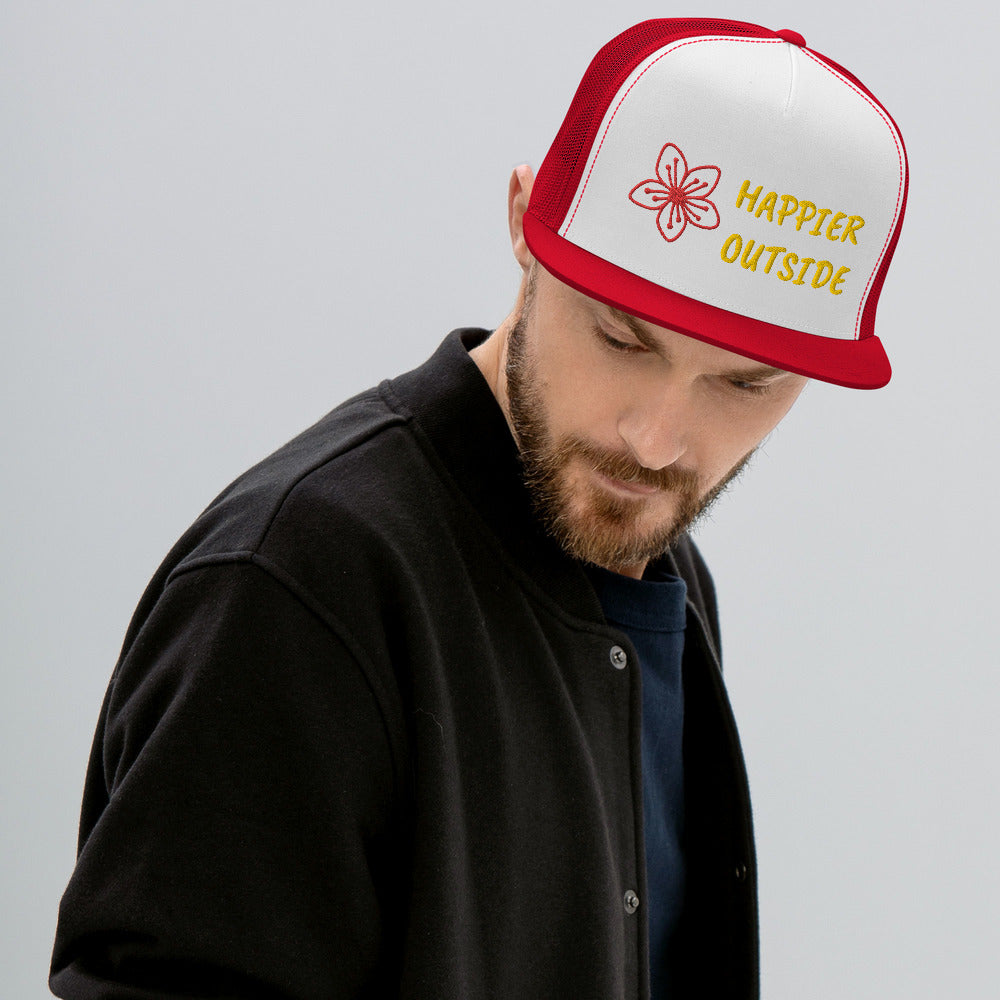 Classic Happier Outside Trucker Cap, flower motif