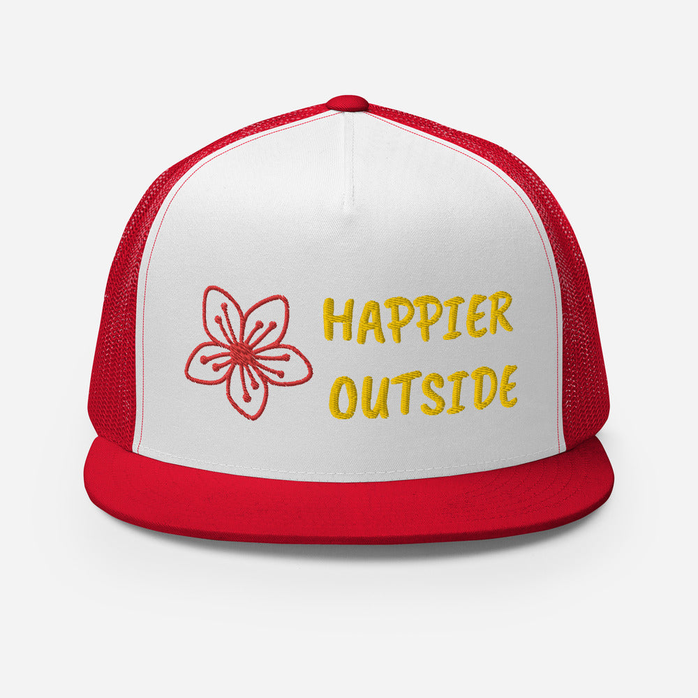 Classic Happier Outside Trucker Cap, flower motif