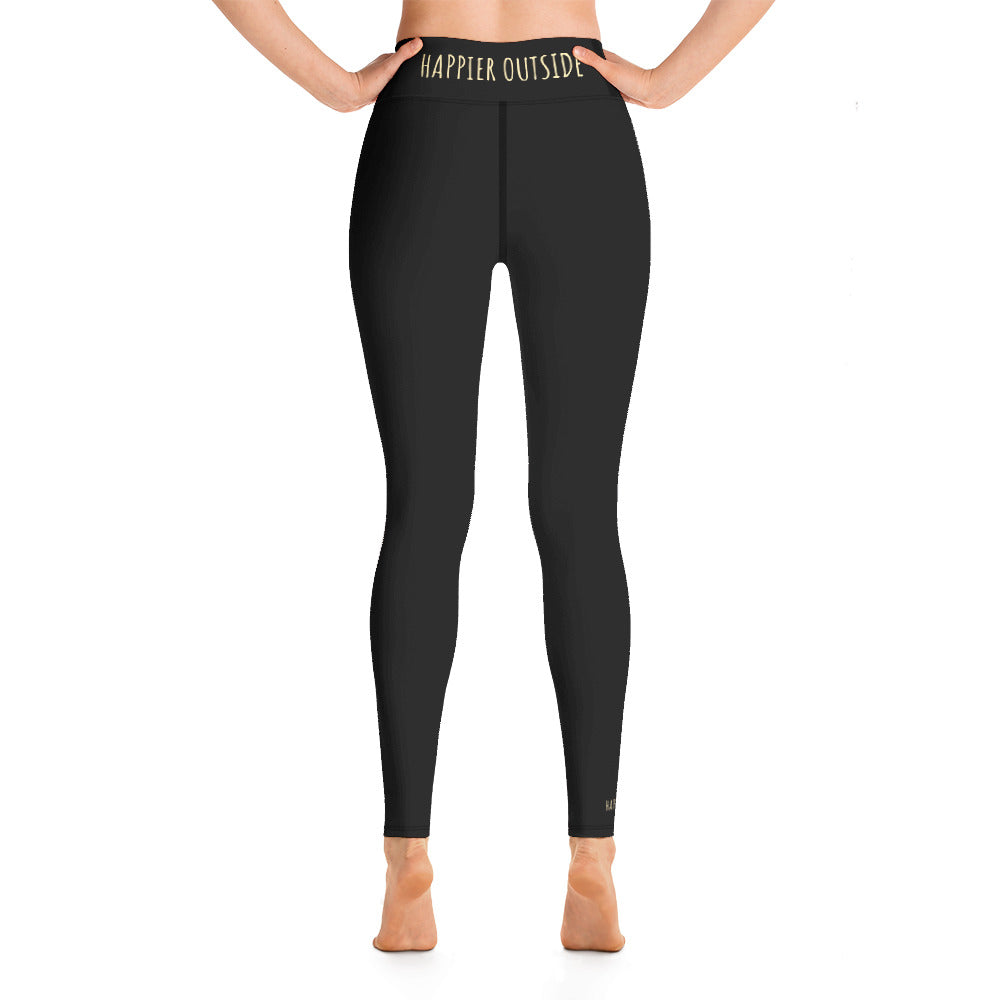 Black "I Am Happier Outside" Leggings