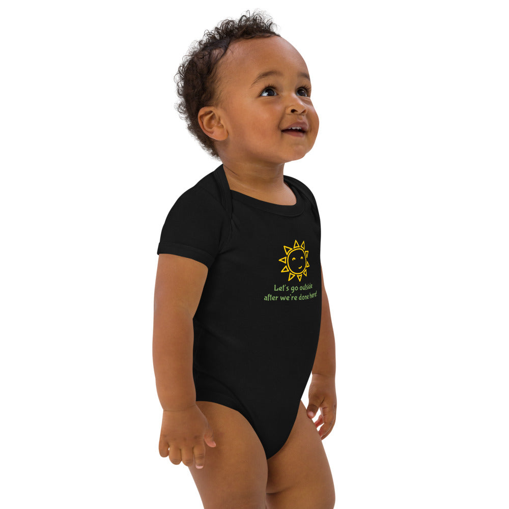 "Let's Go" Organic cotton baby bodysuit, sunshine motif