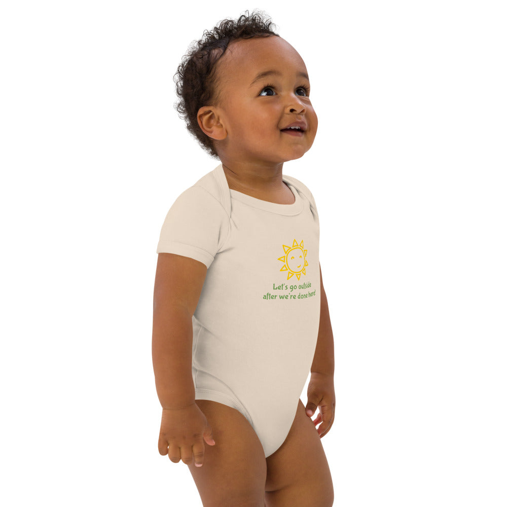 "Let's Go" Organic cotton baby bodysuit, sunshine motif