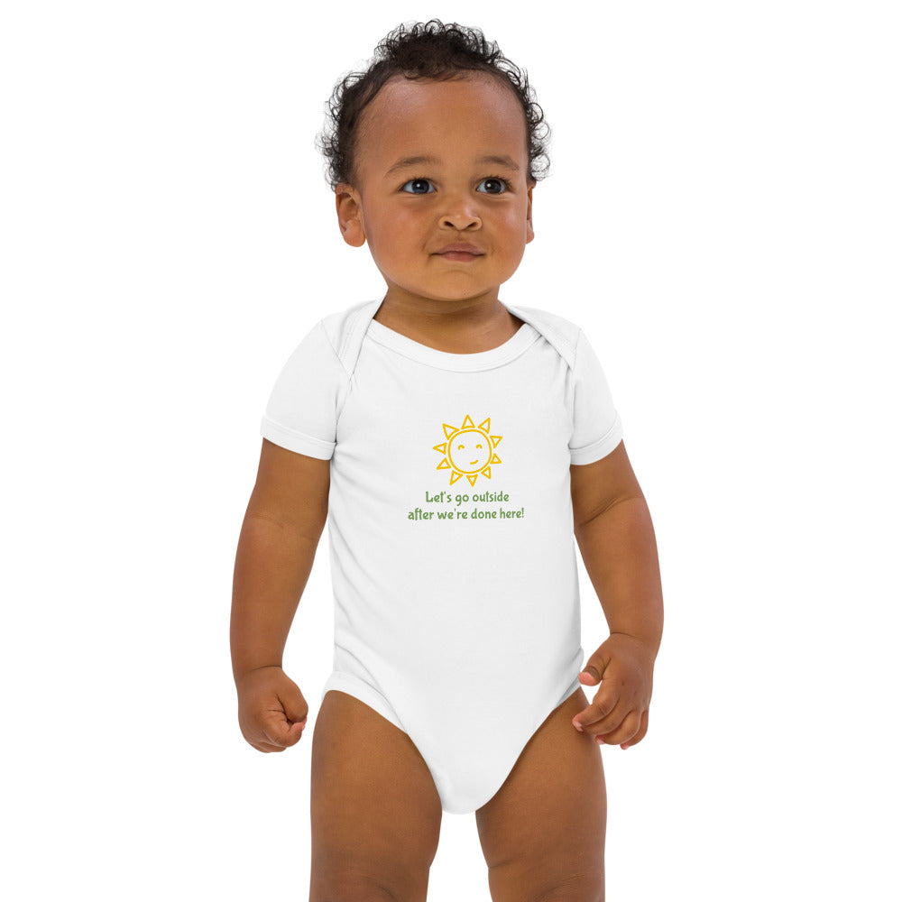 "Let's Go" Organic cotton baby bodysuit, sunshine motif