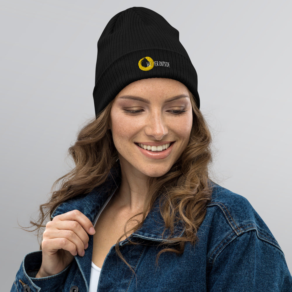 Organic ribbed Happier Outside beanie